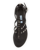 Rivet Strappy Flat Thong Sandal, Black (Nero)