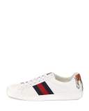 New Ace Hanging Tiger Leather Low-Top Sneaker, White