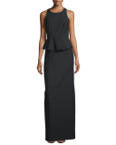 Vivie Sleeveless Peplum Gown, Black