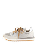 Monili-Panel Embroidered Sneaker, Silver