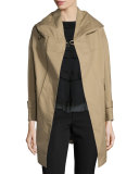 Printed-Back Hooded Long Coat, Duna