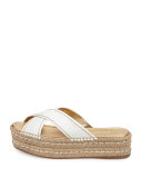 Leather Crisscross Espadrille Slide Sandal, White