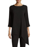 3/4-Sleeve Mini-Pleated Asymmetric Tunic 