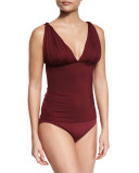 Classic Weave Draped Tankini Swim Top, Purple