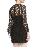 Lace-Overlay Long-Sleeve Mini Dress, Black