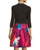Jewel Wrap Dress w/Mikado Skirt, Black/Virtuoso Amethyst