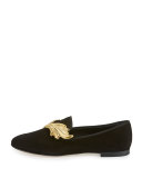 Dalila Wings Suede Smoking Slipper, Nero/Oro