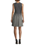Striped Sleeveless Fit-&-Flare Dress, Black/White