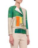 Cropped Flower-Farm Printed Zip Jacket, Multi