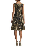 Sleeveless Metallic Fit-&-Flare Dress, Gold