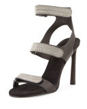 Monili Triple-Strap High-Heel Sandal, Onyx