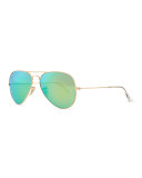 Aviator Sunglasses with Flash Lenses, Gold/Green Mirror