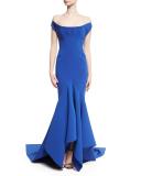Scoop Off-the-Shoulder Trumpet Gown, Blue