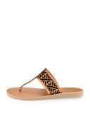 Zariah Embroidered Thong Sandal, Natural/Black
