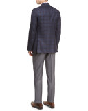 Twill Flat-Front Trousers, Light Gray