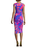 Mariska Floral Stretch Jersey Cocktail Dress, Pink/Blue