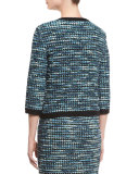 Martinique 3/4-Sleeve Tweed Jacket, Caviar/Laguna/Multi