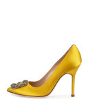 Hangisi Crystal-Buckle Satin 105mm Pump, Yellow