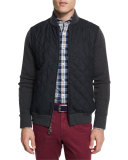 Ribbed Knit & Quilted Bomber Jacket
