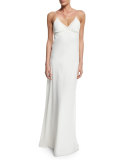 V-Neck Chiffon Empire-Waist Bias Gown, Ivory