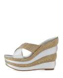Crystal Crisscross 135mm Wedge Sandal, Gold