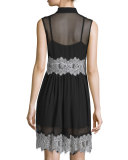 Sleeveless Collared Silk Dress, Black
