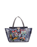 Rockstud Butterfly-Embroidered Tie-Dye Tote Bag, Denim
