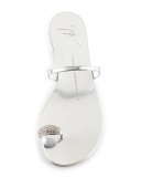 Metallic Toe-Ring Flat Sandal, Argento