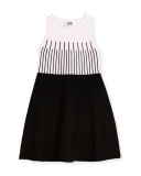 Sleeveless Colorblock Fit-and-Flare Dress, Petal/Black, Size 8-14