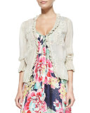 3/4-Sleeve Georgette Pintuck Cardigan