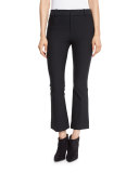 Cropped Flare Stretch Trousers, Black