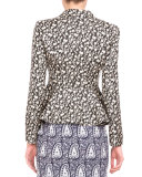 Parthia Floral-Print Double-Hem Jacket, Black/Natural White