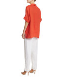 Oversized Short-Sleeve Linen Tunic, Petite