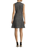 Sleeveless Jacquard A-Line Dress, Gray