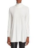 Mock-Neck Back-Zip Knit Tunic, Off White