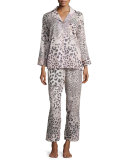 Animal-Print Cotton Pajama Set, Light Pink/Natural