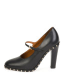 Soul Stud Rockstud Leather Mary Jane Pump, Nero