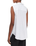 Sleeveless Striped Tie-Neck Shirt, Multi