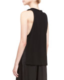 Piped Sleeveless Round-Neck Tunic, Black