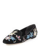 Embroidered Suede Smoking Slipper