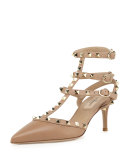 Rockstud Leather Mid-Heel Slingback, Alpaca