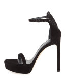 Applique Suede Platform Sandal, Black