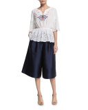 Pleated Silk Culottes, Navy