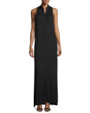 The Cady Button-Front Voile Maxi Dress, Black