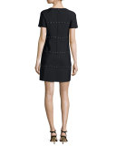 Waterbury Short-Sleeve Studded Shift Dress, Black