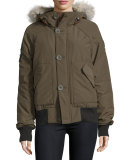 Hooded Faille Bomber Jacket, Olive Green