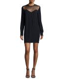 Tate Mesh-Trim Shift Dress, Black