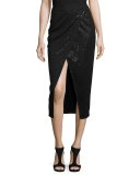 Sequin Wrap-Front Midi Skirt