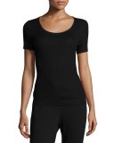 Isla Ribbed Scoop-Neck Top, Black