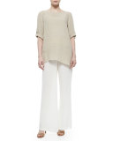 Crinkled Linen Wide-Leg Pants 